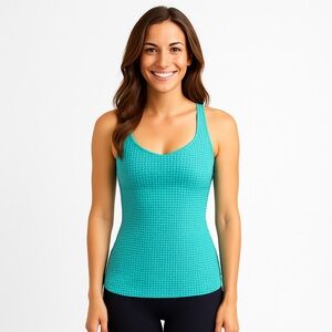 Lucy Floral Turquoise Blue Built In Bra Workout Top Size S